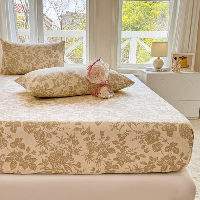 91家纺网 家纺一手货源 找家纺 韩巢家纺 2025新款全棉纯棉田园小清新花卉老粗布席子凉席夏季凉席席子床笠款床套 枫叶