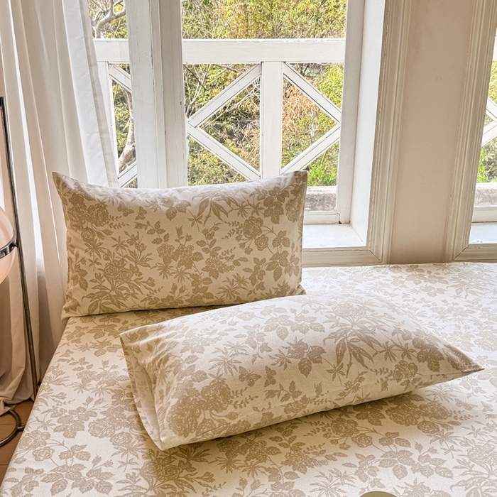 91家纺网 家纺一手货源 找家纺 韩巢家纺 2025新款全棉纯棉田园小清新花卉老粗布席子凉席夏季凉席席子床笠款床套 枫叶