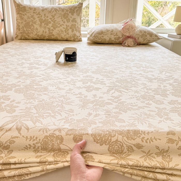 91家纺网 家纺一手货源 找家纺 韩巢家纺 2025新款全棉纯棉田园小清新花卉老粗布席子凉席夏季凉席席子床笠款床套 枫叶