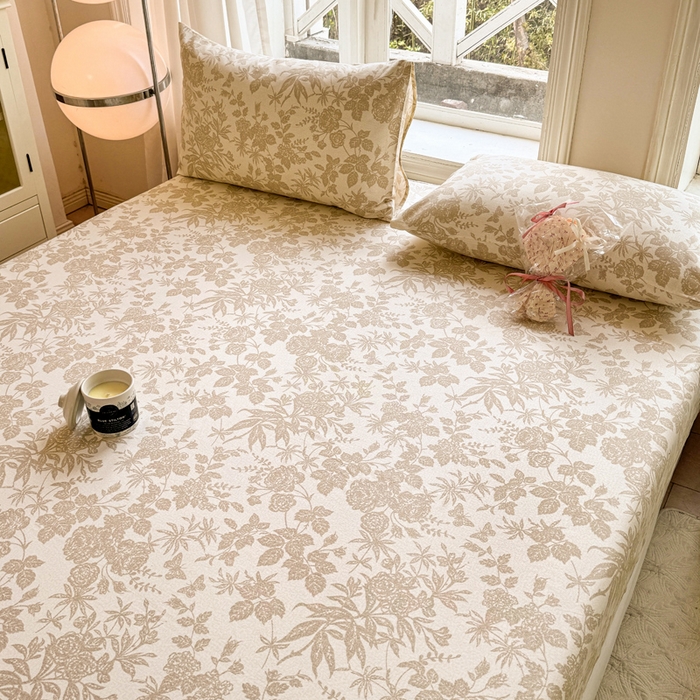 91家纺网 家纺一手货源 找家纺 韩巢家纺 2025新款全棉纯棉田园小清新花卉老粗布席子凉席夏季凉席席子床笠款床套 枫叶