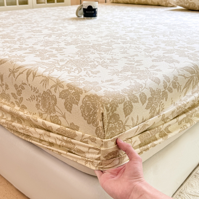 91家纺网 家纺一手货源 找家纺 韩巢家纺 2025新款全棉纯棉田园小清新花卉老粗布席子凉席夏季凉席席子床笠款床套 枫叶