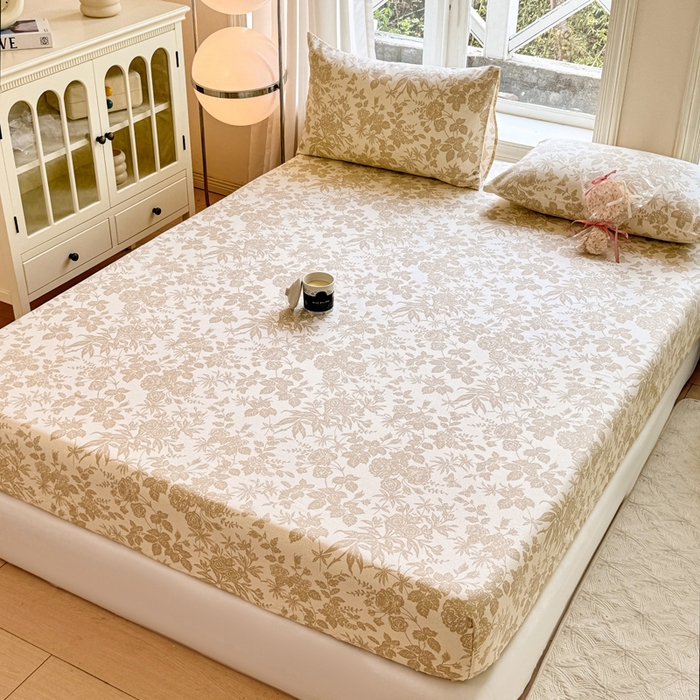 91家纺网 家纺一手货源 找家纺 韩巢家纺 2025新款全棉纯棉田园小清新花卉老粗布席子凉席夏季凉席席子床笠款床套 枫叶