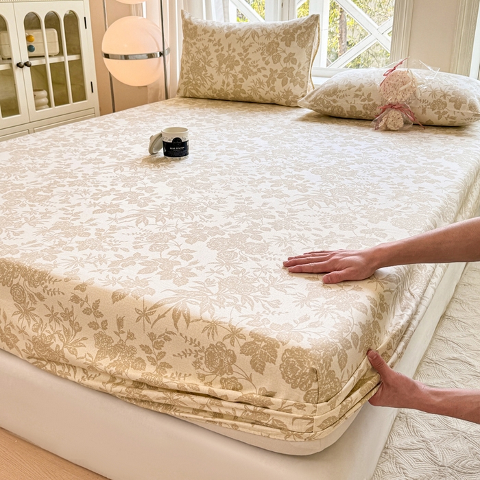 91家纺网 家纺一手货源 找家纺 韩巢家纺 2025新款全棉纯棉田园小清新花卉老粗布席子凉席夏季凉席席子床笠款床套 枫叶