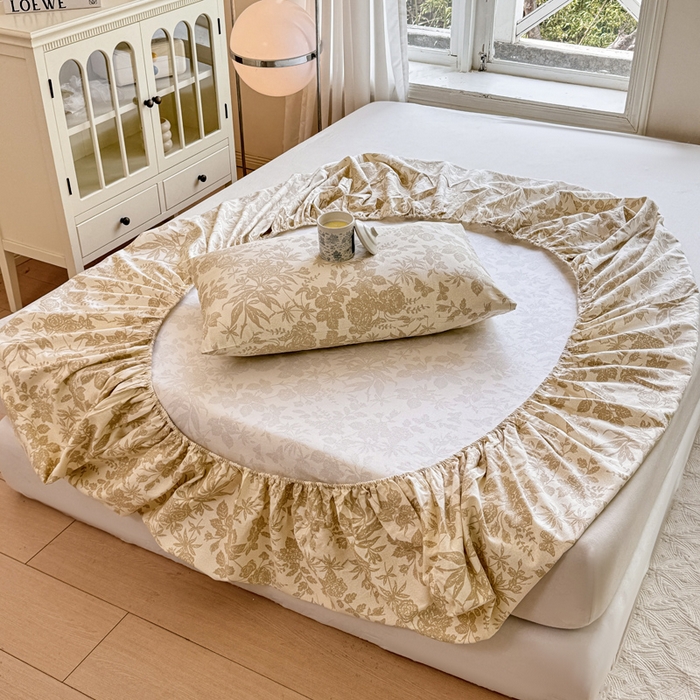 91家纺网 家纺一手货源 找家纺 韩巢家纺 2025新款全棉纯棉田园小清新花卉老粗布席子凉席夏季凉席席子床笠款床套 枫叶