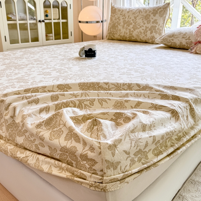 91家纺网 家纺一手货源 找家纺 韩巢家纺 2025新款全棉纯棉田园小清新花卉老粗布席子凉席夏季凉席席子床笠款床套 枫叶