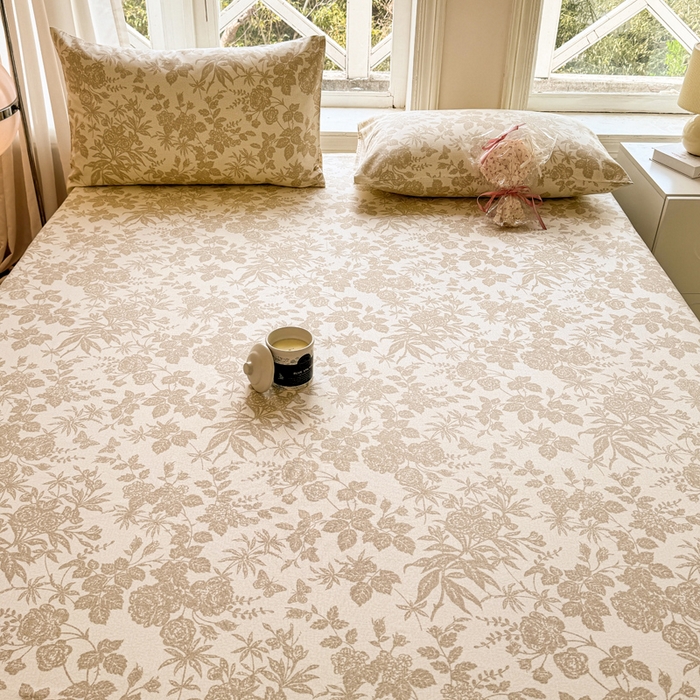 91家纺网 家纺一手货源 找家纺 韩巢家纺 2025新款全棉纯棉田园小清新花卉老粗布席子凉席夏季凉席席子床笠款床套 枫叶