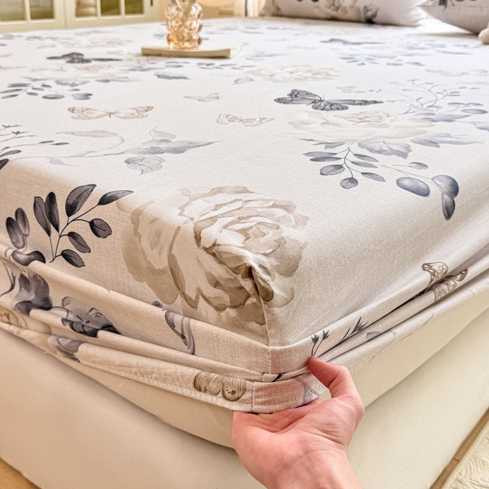 91家纺网 家纺一手货源 找家纺 韩巢家纺 2025新款全棉纯棉田园小清新花卉老粗布席子凉席夏季凉席席子床笠款床套 花蝶纷飞