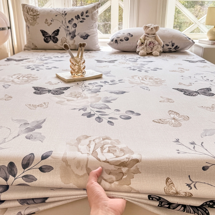 91家纺网 家纺一手货源 找家纺 韩巢家纺 2025新款全棉纯棉田园小清新花卉老粗布席子凉席夏季凉席席子床笠款床套 花蝶纷飞