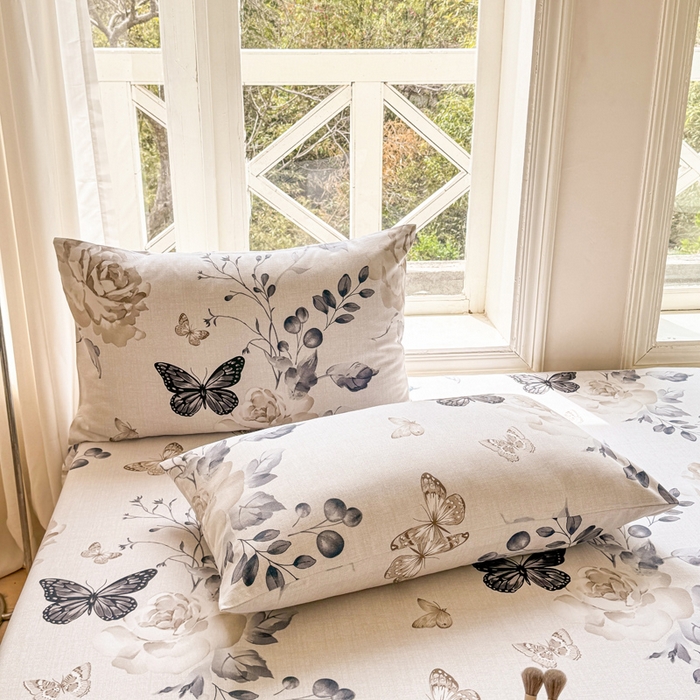 91家纺网 家纺一手货源 找家纺 韩巢家纺 2025新款全棉纯棉田园小清新花卉老粗布席子凉席夏季凉席席子床笠款床套 花蝶纷飞