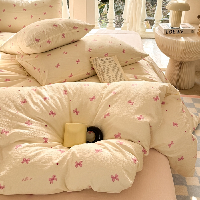 91家纺网 家纺一手货源 找家纺 韩巢家纺 2025新款云感提花双层纱单被套被套单件单品被套-（提供卖家秀） 粉相思