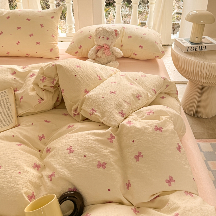 91家纺网 家纺一手货源 找家纺 韩巢家纺 2025新款云感提花双层纱单被套被套单件单品被套-（提供卖家秀） 粉相思