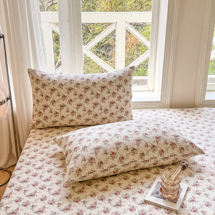 91家纺网 家纺一手货源 找家纺 韩巢家纺 2025新款全棉纯棉田园小清新花卉老粗布席子凉席夏季凉席席子床笠款床套 花海粉