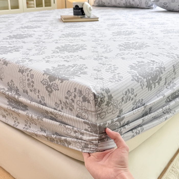 91家纺网 家纺一手货源 找家纺 韩巢家纺 2025新款全棉纯棉田园小清新花卉老粗布席子凉席夏季凉席席子床笠款床套 花开富贵-灰