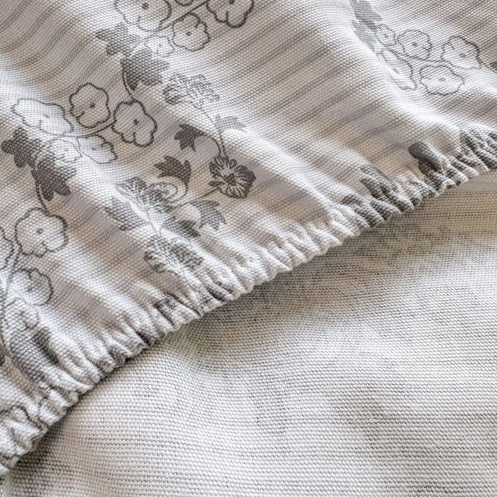 91家纺网 家纺一手货源 找家纺 韩巢家纺 2025新款全棉纯棉田园小清新花卉老粗布席子凉席夏季凉席席子床笠款床套 花开富贵-灰