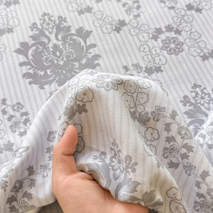 91家纺网 家纺一手货源 找家纺 韩巢家纺 2025新款全棉纯棉田园小清新花卉老粗布席子凉席夏季凉席席子床笠款床套 花开富贵-灰