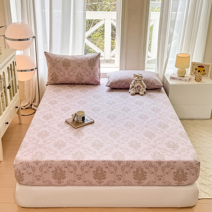 91家纺网 家纺一手货源 找家纺 韩巢家纺 2025新款全棉纯棉田园小清新花卉老粗布席子凉席夏季凉席席子床笠款床套 花开富贵-驼