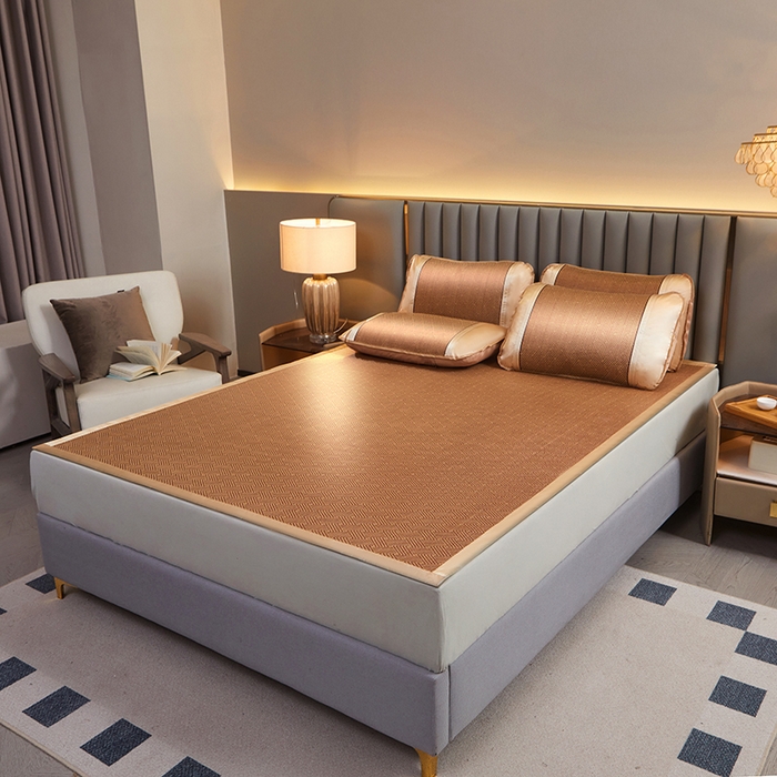 91家纺网 家纺一手货源 找家纺 眠多宝 2025新款单面古藤系列-直角藤席席子 饼干花