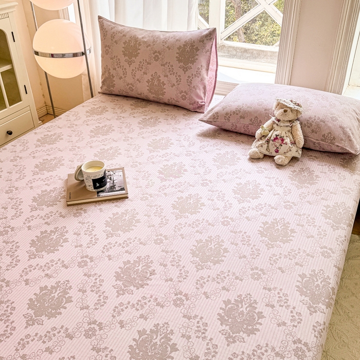 91家纺网 家纺一手货源 找家纺 韩巢家纺 2025新款全棉纯棉田园小清新花卉老粗布席子凉席夏季凉席席子床笠款床套 花开富贵-驼