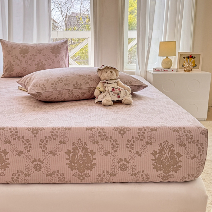 91家纺网 家纺一手货源 找家纺 韩巢家纺 2025新款全棉纯棉田园小清新花卉老粗布席子凉席夏季凉席席子床笠款床套 花开富贵-驼