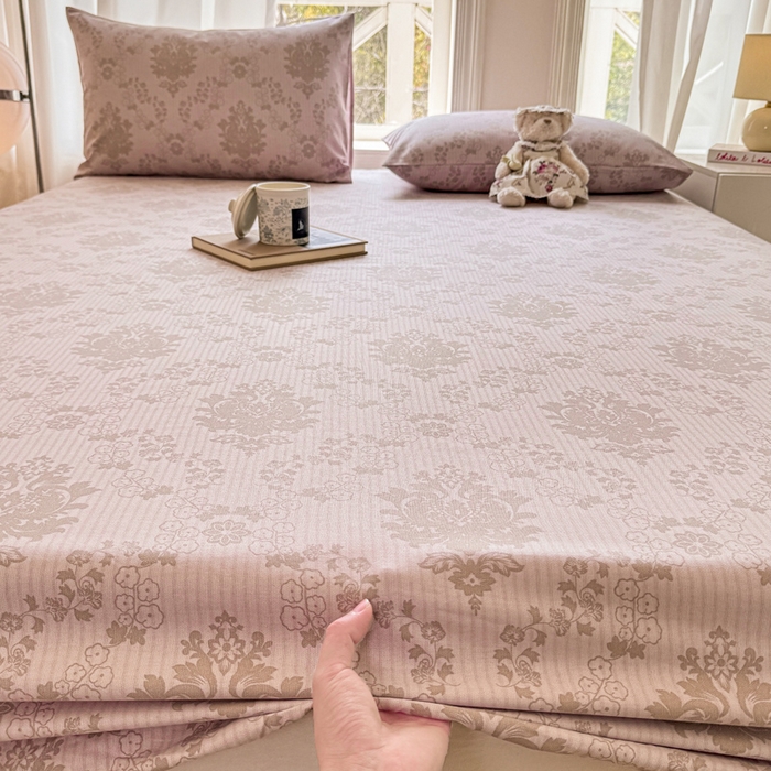 91家纺网 家纺一手货源 找家纺 韩巢家纺 2025新款全棉纯棉田园小清新花卉老粗布席子凉席夏季凉席席子床笠款床套 花开富贵-驼