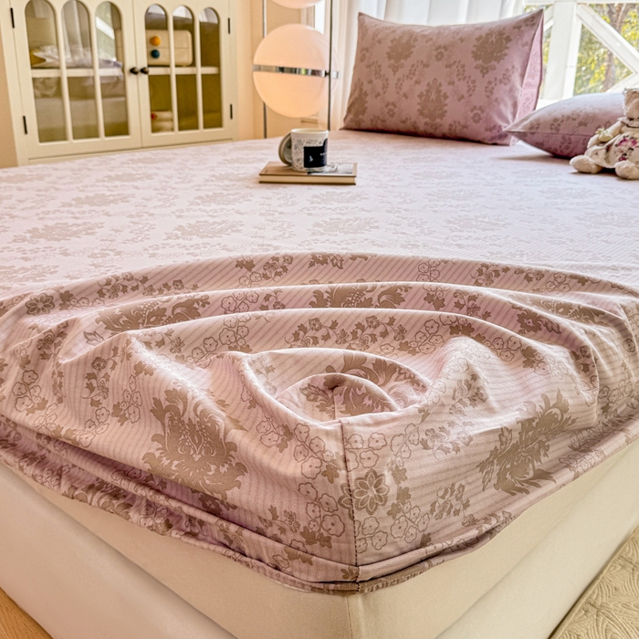 91家纺网 家纺一手货源 找家纺 韩巢家纺 2025新款全棉纯棉田园小清新花卉老粗布席子凉席夏季凉席席子床笠款床套 花开富贵-驼