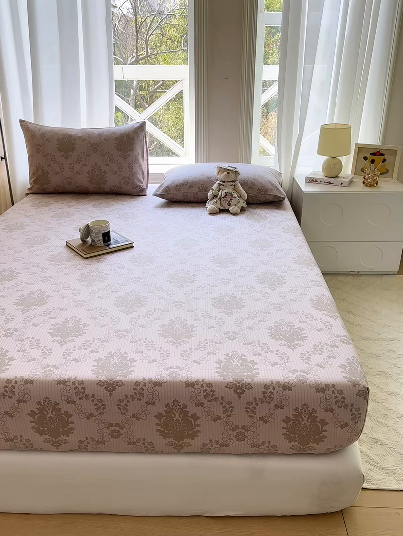 91家纺网 家纺一手货源 找家纺 韩巢家纺 2025新款全棉纯棉田园小清新花卉老粗布席子凉席夏季凉席席子床笠款床套 花开富贵-驼