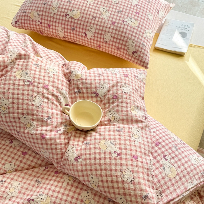 91家纺网 家纺一手货源 找家纺 韩巢家纺 2025新款云感提花双层纱单被套被套单件单品被套-（提供卖家秀） 猫猫晚宴