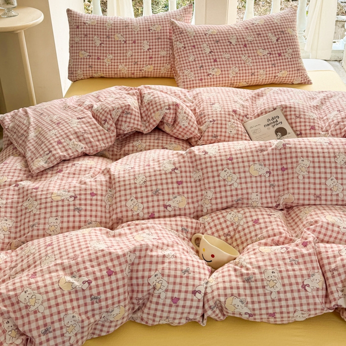 91家纺网 家纺一手货源 找家纺 韩巢家纺 2025新款云感提花双层纱单被套被套单件单品被套-（提供卖家秀） 猫猫晚宴