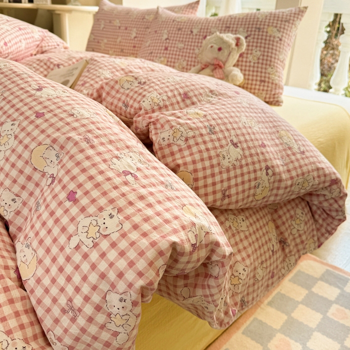 91家纺网 家纺一手货源 找家纺 韩巢家纺 2025新款云感提花双层纱单被套被套单件单品被套-（提供卖家秀） 猫猫晚宴