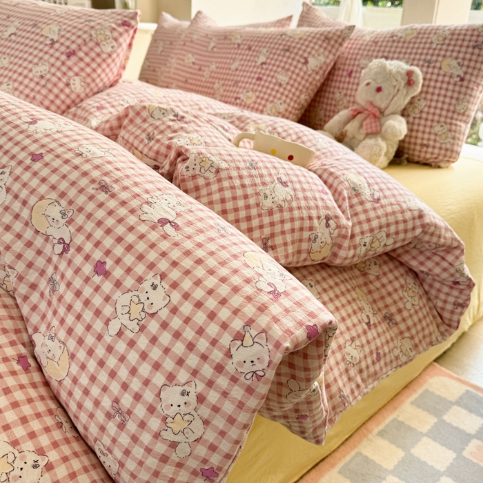 91家纺网 家纺一手货源 找家纺 韩巢家纺 2025新款云感提花双层纱单被套被套单件单品被套-（提供卖家秀） 猫猫晚宴