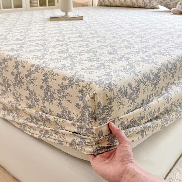 91家纺网 家纺一手货源 找家纺 韩巢家纺 2025新款全棉纯棉田园小清新花卉老粗布席子凉席夏季凉席席子床笠款床套 蓝莲花