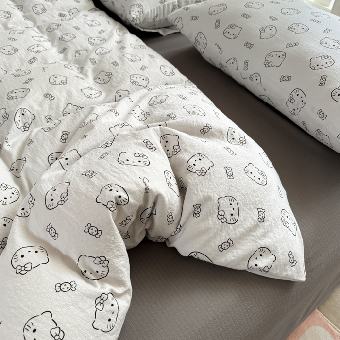 91家纺网 家纺一手货源 找家纺 韩巢家纺 2025新款云感提花双层纱单被套被套单件单品被套-（提供卖家秀） 猫咪恋人