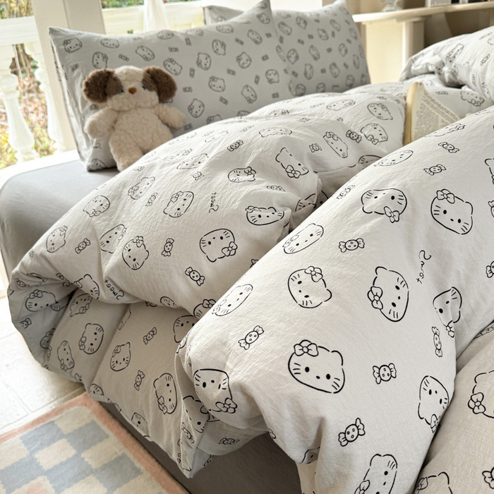 91家纺网 家纺一手货源 找家纺 韩巢家纺 2025新款云感提花双层纱单被套被套单件单品被套-（提供卖家秀） 猫咪恋人