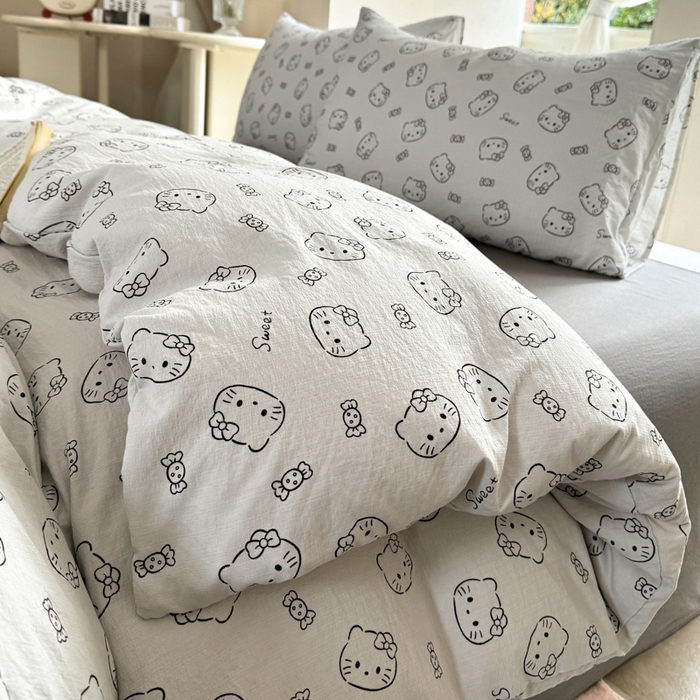 91家纺网 家纺一手货源 找家纺 韩巢家纺 2025新款云感提花双层纱单被套被套单件单品被套-（提供卖家秀） 猫咪恋人