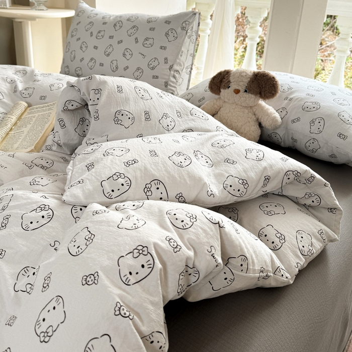 91家纺网 家纺一手货源 找家纺 韩巢家纺 2025新款云感提花双层纱单被套被套单件单品被套-（提供卖家秀） 猫咪恋人