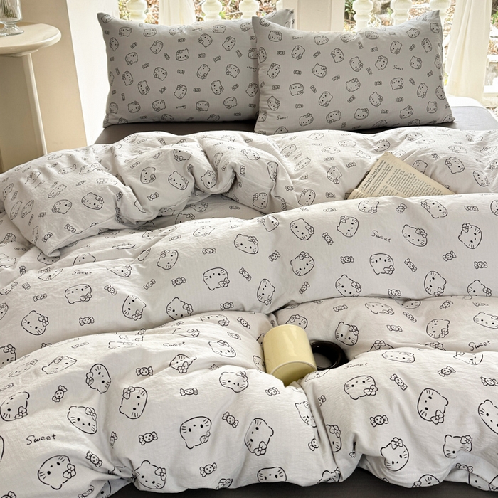 91家纺网 家纺一手货源 找家纺 韩巢家纺 2025新款云感提花双层纱单被套被套单件单品被套-（提供卖家秀） 猫咪恋人