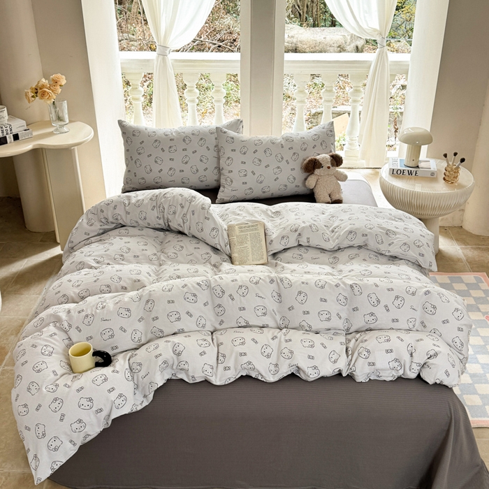 91家纺网 家纺一手货源 找家纺 韩巢家纺 2025新款云感提花双层纱单被套被套单件单品被套-（提供卖家秀） 猫咪恋人