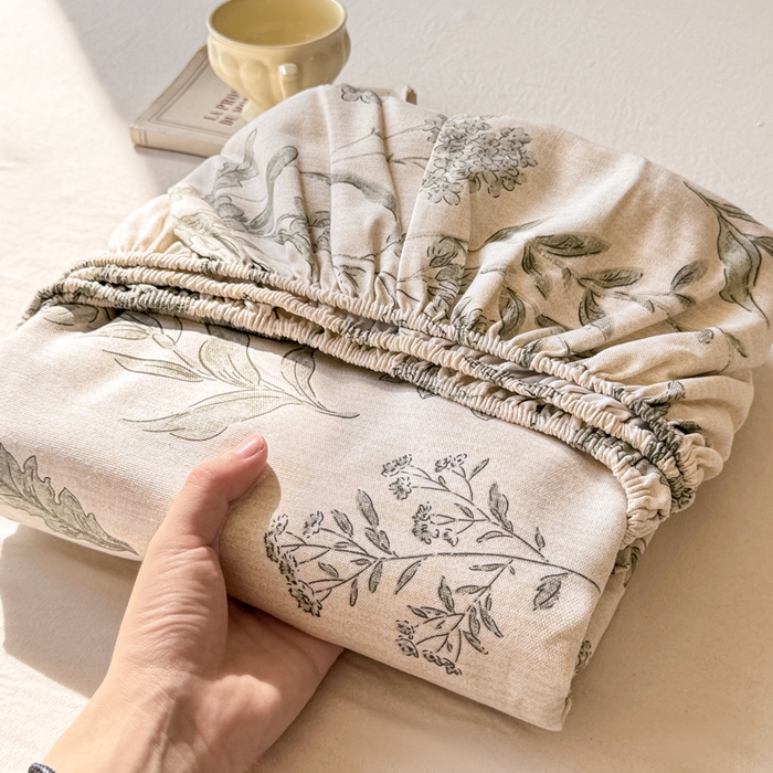 91家纺网 家纺一手货源 找家纺 韩巢家纺 2025新款全棉纯棉田园小清新花卉老粗布席子凉席夏季凉席席子床笠款床套 绿野