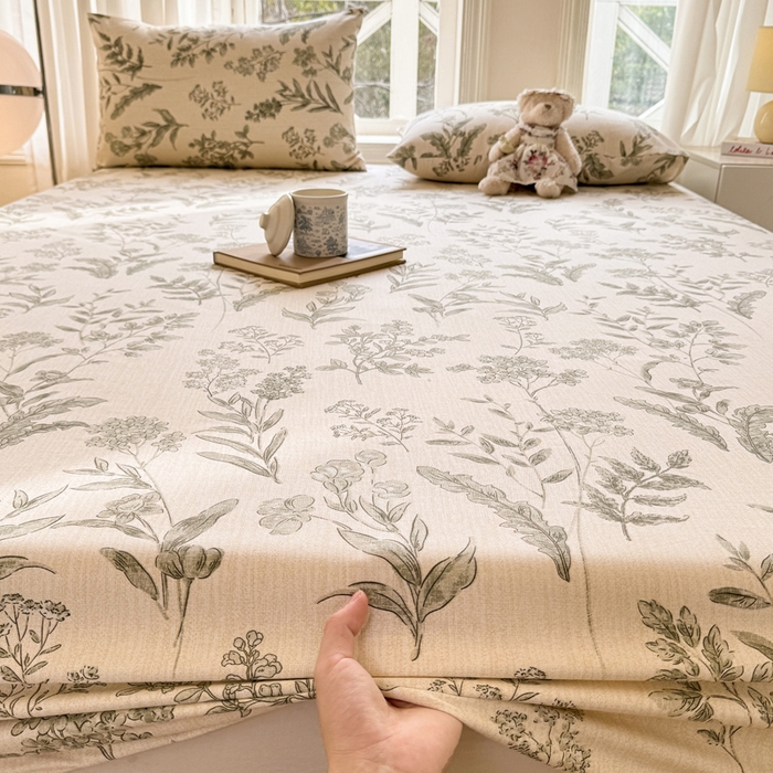 91家纺网 家纺一手货源 找家纺 韩巢家纺 2025新款全棉纯棉田园小清新花卉老粗布席子凉席夏季凉席席子床笠款床套 绿野