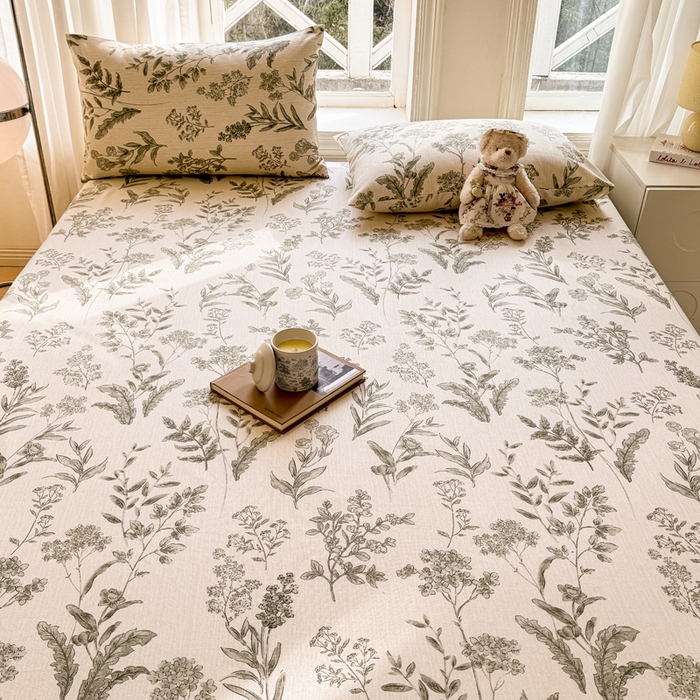 91家纺网 家纺一手货源 找家纺 韩巢家纺 2025新款全棉纯棉田园小清新花卉老粗布席子凉席夏季凉席席子床笠款床套 绿野