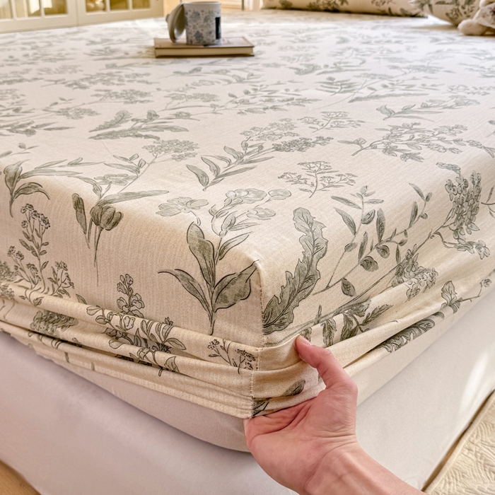 91家纺网 家纺一手货源 找家纺 韩巢家纺 2025新款全棉纯棉田园小清新花卉老粗布席子凉席夏季凉席席子床笠款床套 绿野