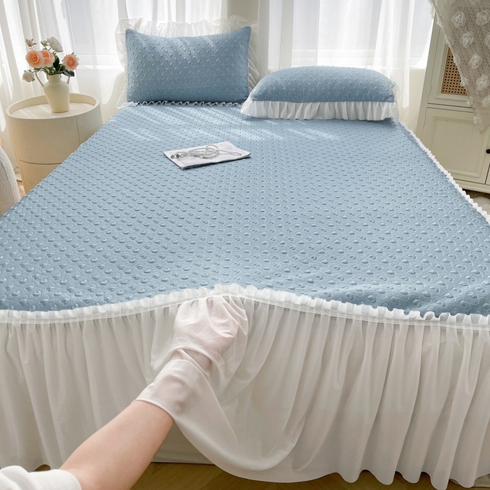 91家纺网 家纺一手货源 找家纺 （总）怡源梦 2025新款A类高分子凉感凉席床裙款-心动系列