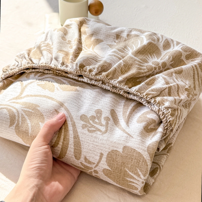 91家纺网 家纺一手货源 找家纺 韩巢家纺 2025新款全棉纯棉田园小清新花卉老粗布席子凉席夏季凉席席子床笠款床套 青花-黄