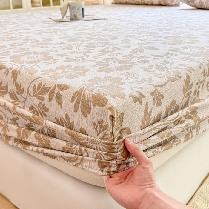 91家纺网 家纺一手货源 找家纺 韩巢家纺 2025新款全棉纯棉田园小清新花卉老粗布席子凉席夏季凉席席子床笠款床套 青花-黄