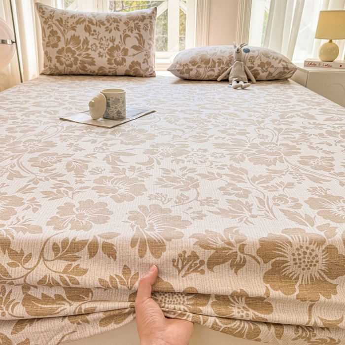 91家纺网 家纺一手货源 找家纺 韩巢家纺 2025新款全棉纯棉田园小清新花卉老粗布席子凉席夏季凉席席子床笠款床套 青花-黄