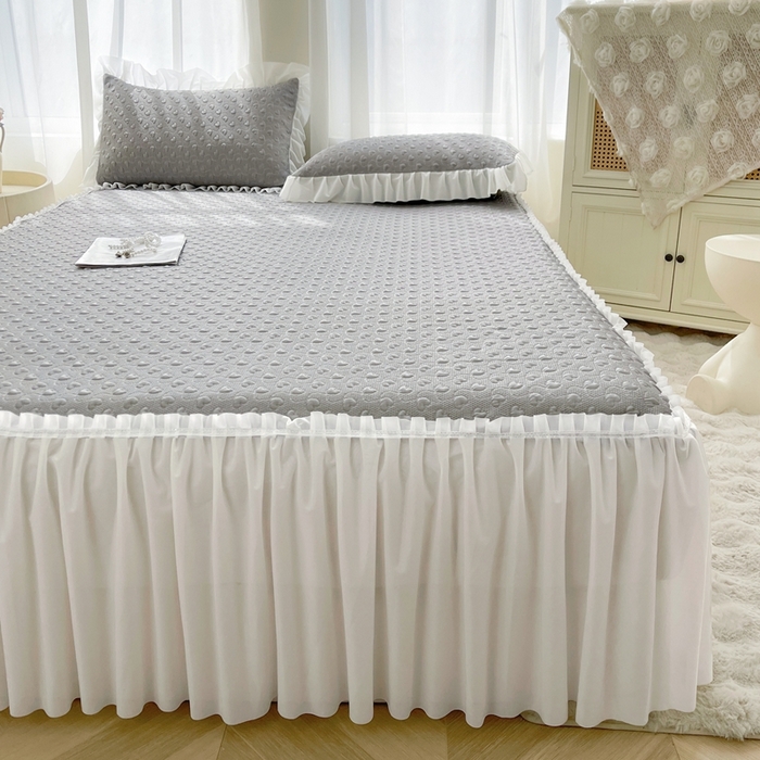 91家纺网 家纺一手货源 找家纺 怡源梦 2025新款A类高分子凉感凉席床裙款-心动系列 灰色