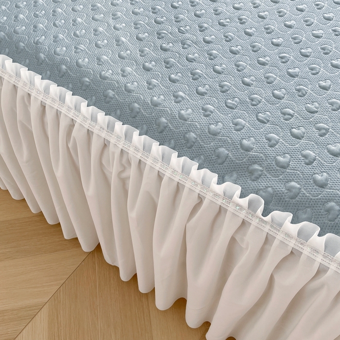 91家纺网 家纺一手货源 找家纺 怡源梦 2025新款A类高分子凉感凉席床裙款-心动系列 兰色