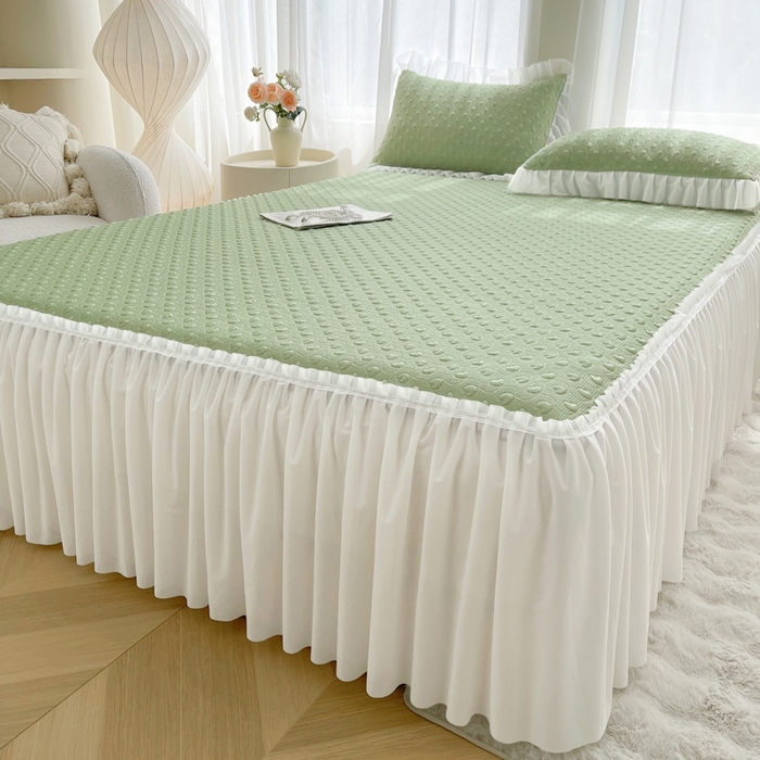 91家纺网 家纺一手货源 找家纺 怡源梦 2025新款A类高分子凉感凉席床裙款-心动系列 绿色