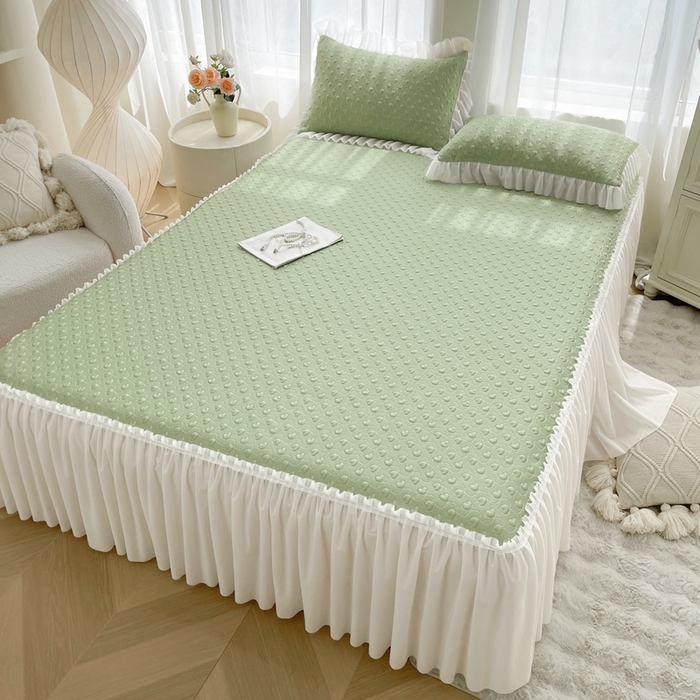 91家纺网 家纺一手货源 找家纺 怡源梦 2025新款A类高分子凉感凉席床裙款-心动系列 绿色