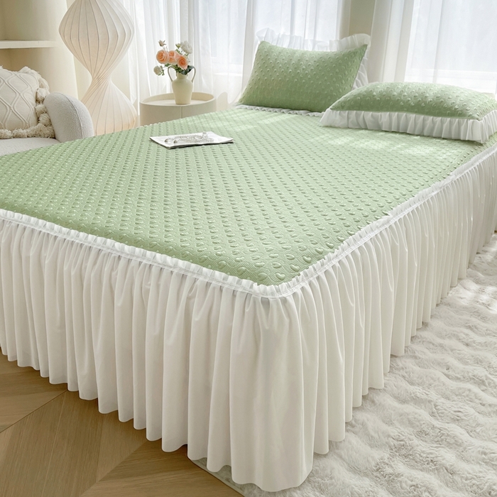 91家纺网 家纺一手货源 找家纺 怡源梦 2025新款A类高分子凉感凉席床裙款-心动系列 绿色